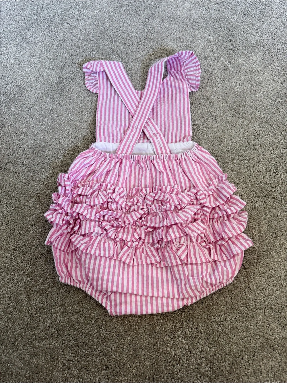 Pink Striped Ruffle Bubble Romper - Kids